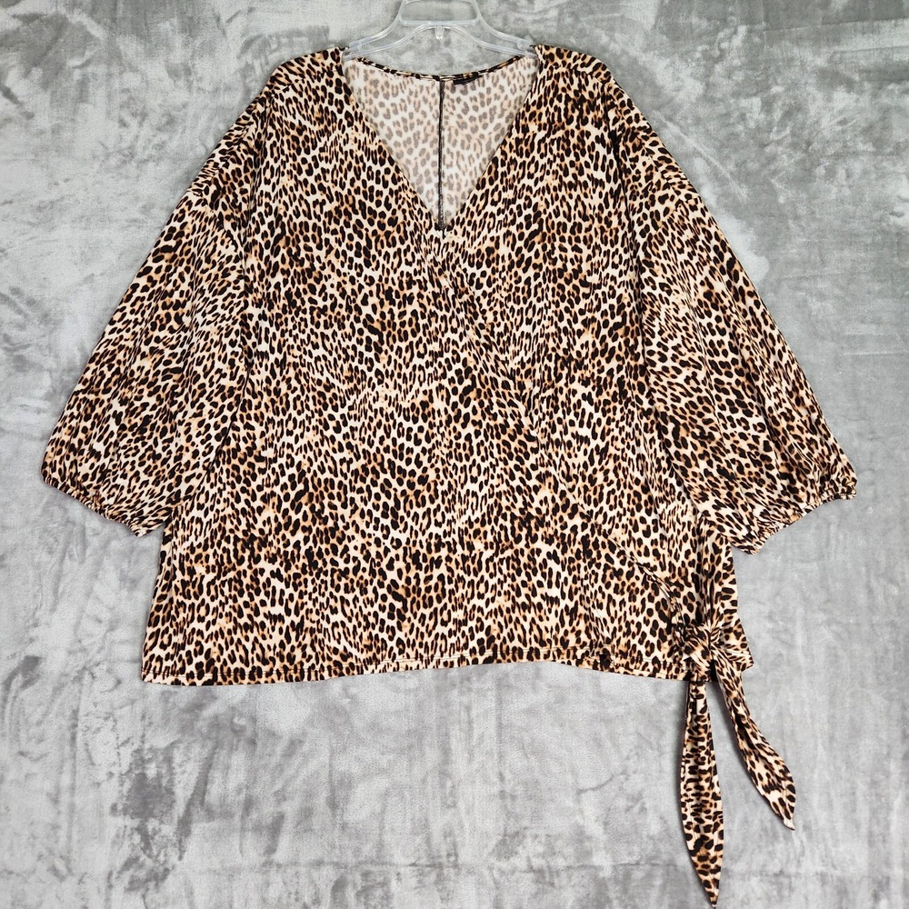 Worthington Faux Wrap Top‎ Womens Plus 4X Animal Leopard Print Mob Wife Career